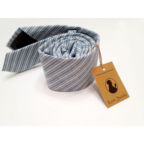 Knot Society 100% Cotton Cardisco Light Blue White Classic Mens Tie NWT - Picture 3 of 7